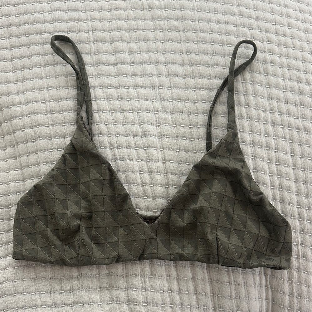 Acacia Swimwear Olive Green Triangle Bralette Bikini top with Geometric Texture